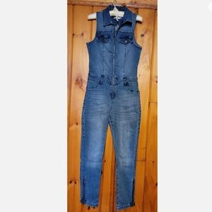 NWT New York & Company Sleeveless Zip Up Denim Jumpsuit.